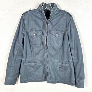Abercrombie & Fitch Utility Jacket Womens L Navy 4 Pocket & Epaulets Military